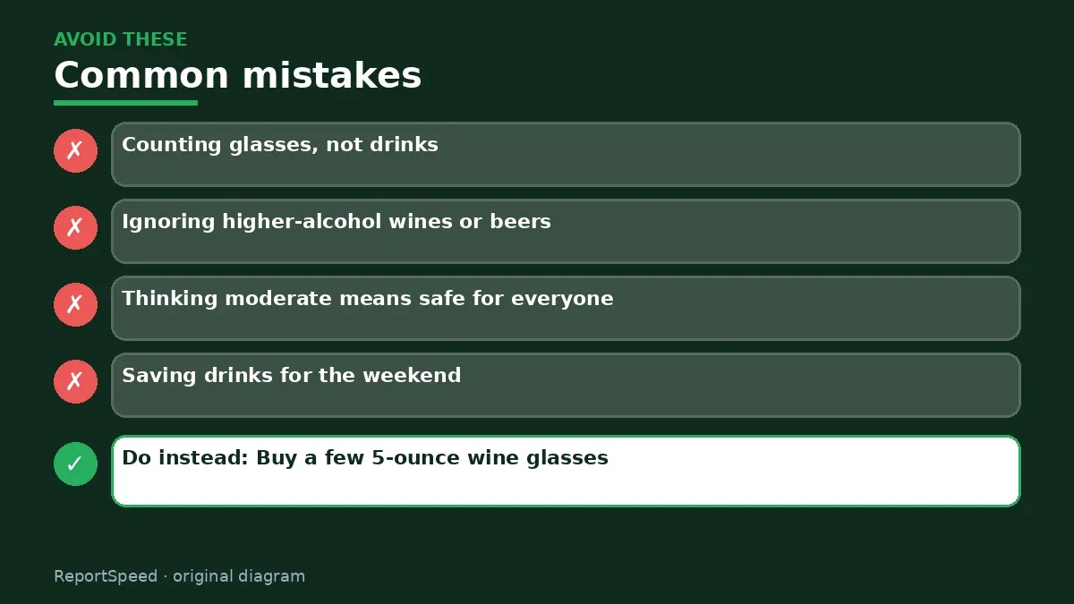 Callout graphic of common mistakes to avoid and what to do instead for What counts as moderate drinking