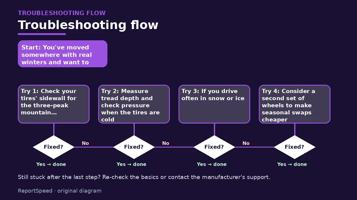 Troubleshooting flowchart: try each step in order and stop when it is fixed — Winter tires vs all-season tires