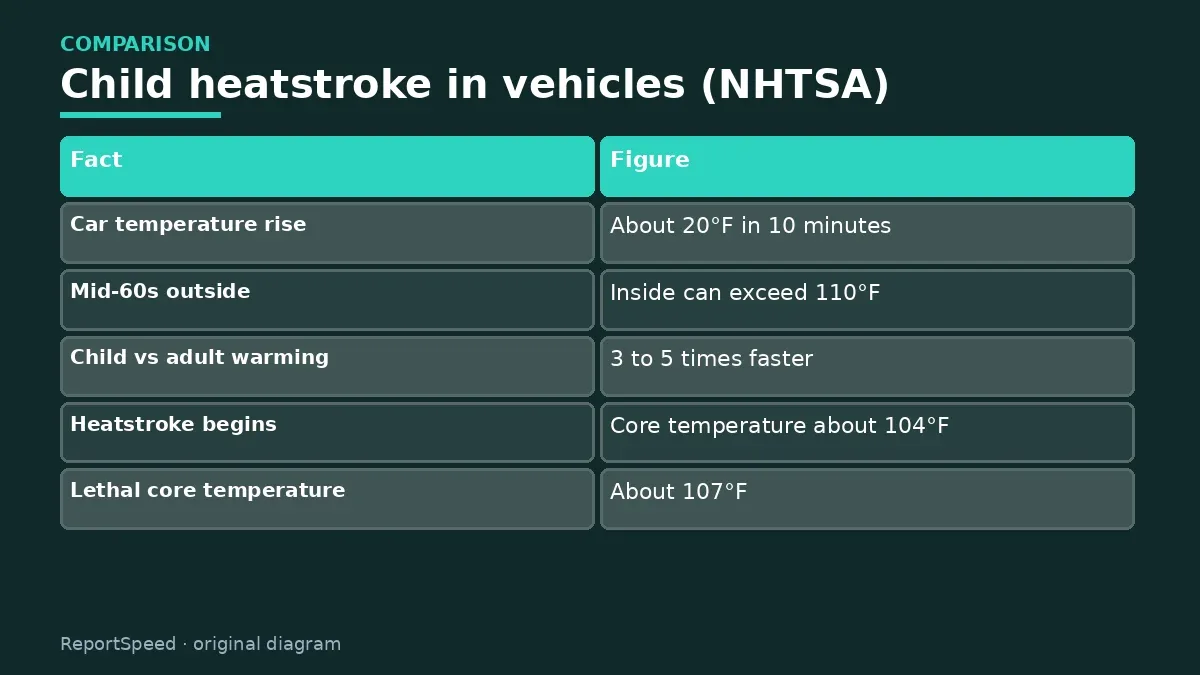 Comparison chart: Child heatstroke in vehicles (NHTSA)