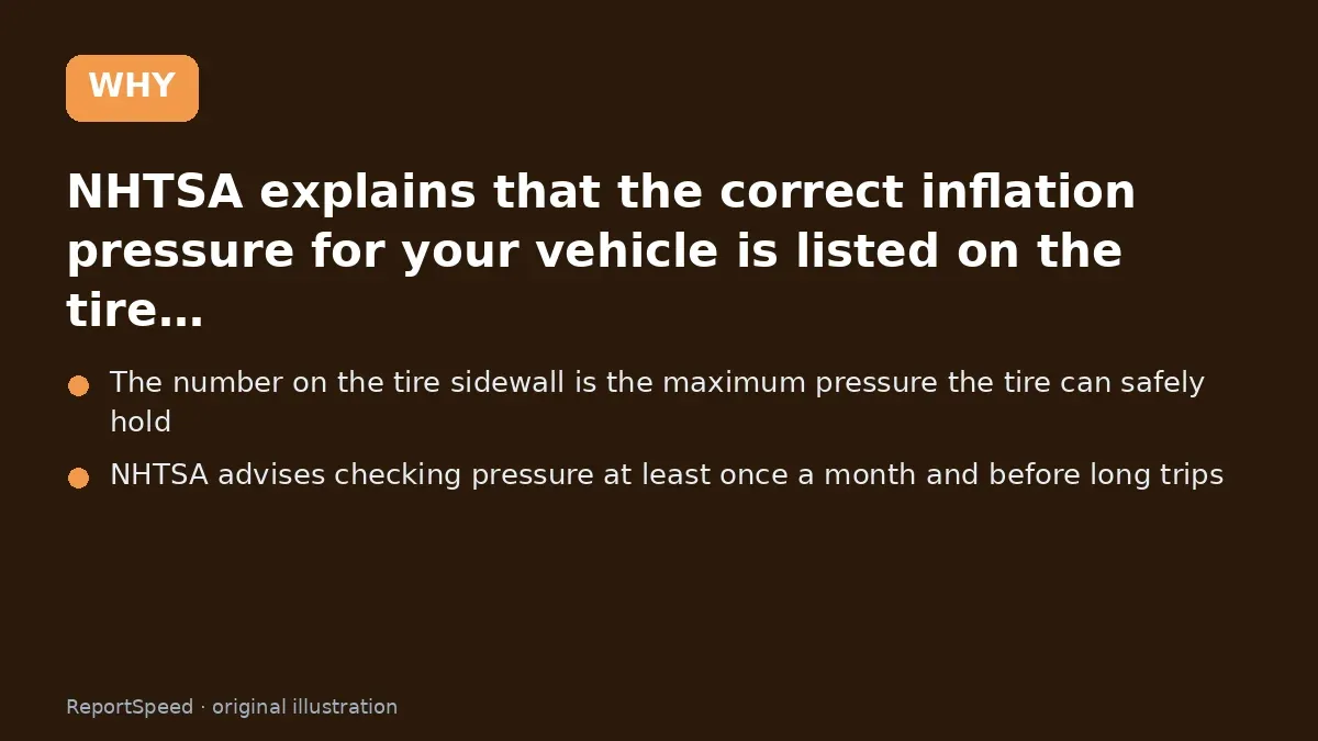 Cause: NHTSA explains that the correct inflation pressure for your vehicle is listed on the tire…