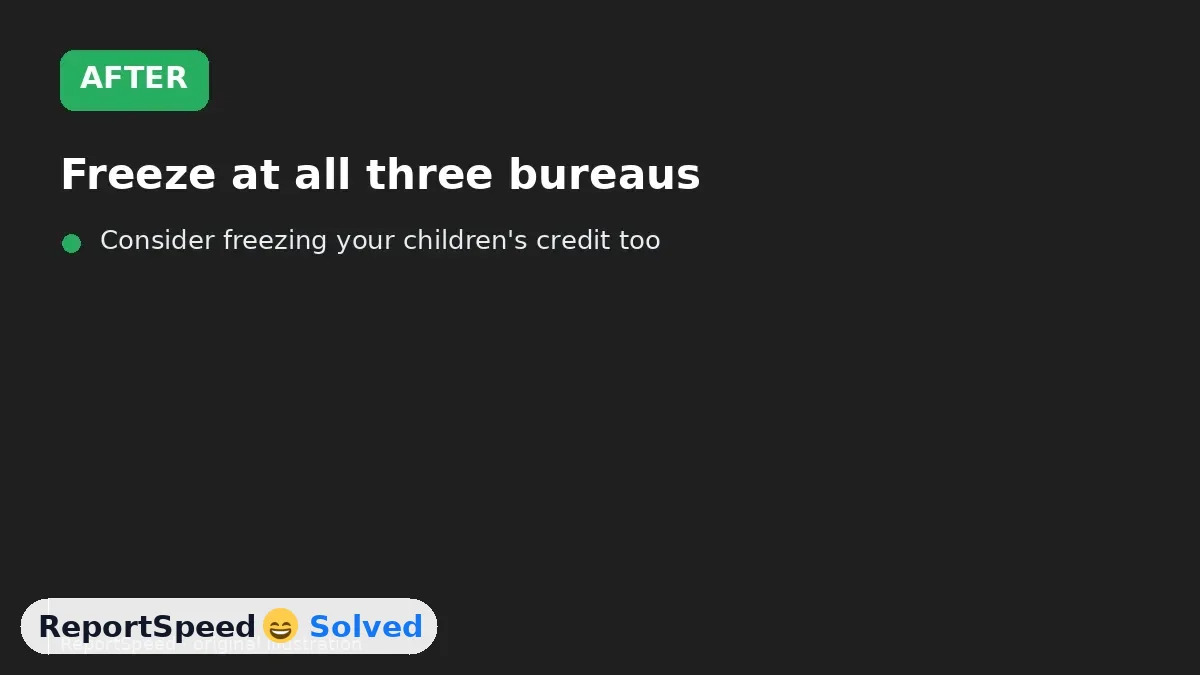 After: Freeze at all three bureaus, store the logins safely and lift temporarily when you apply for credit
