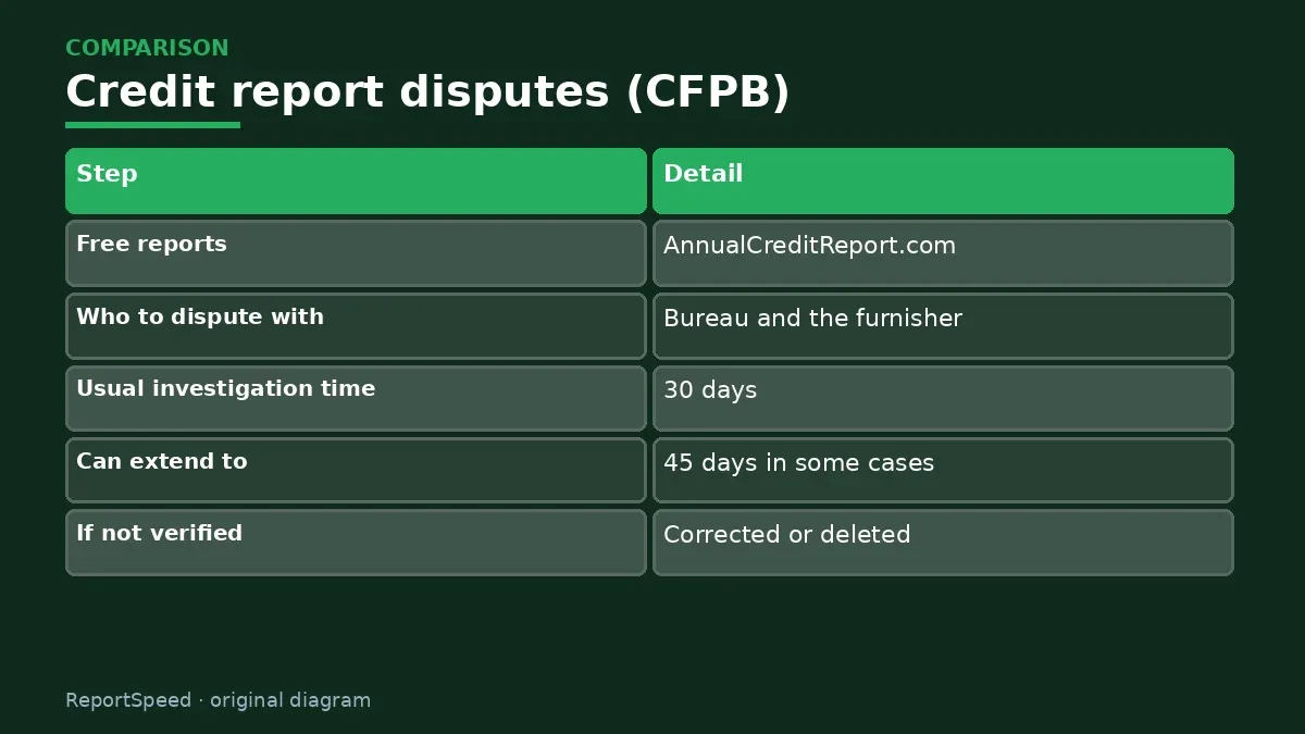 Comparison chart: Credit report disputes (CFPB)