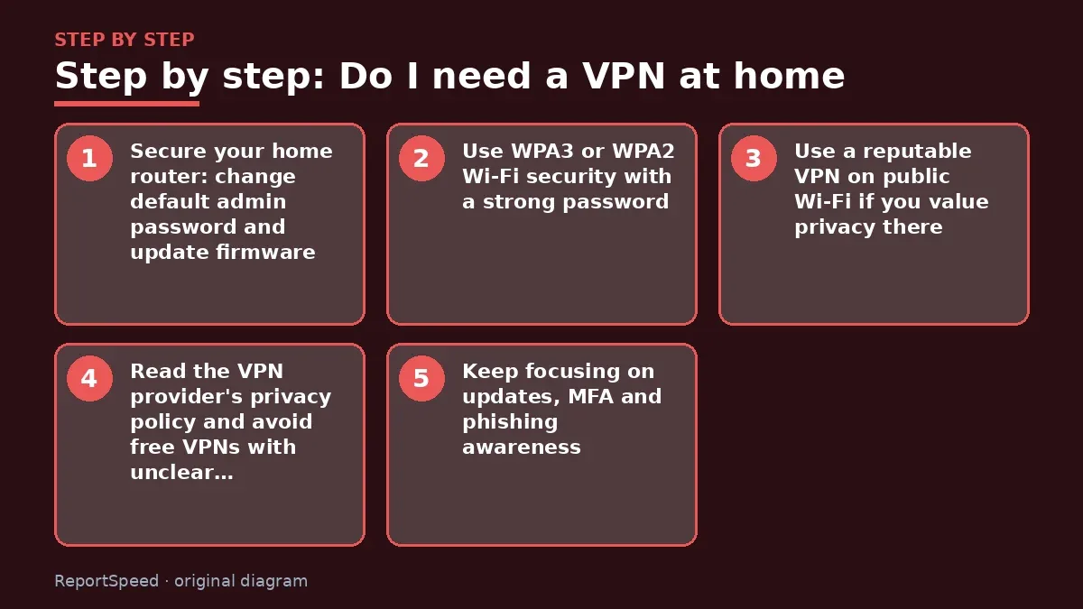 Step illustration: numbered steps for Do I need a VPN at home