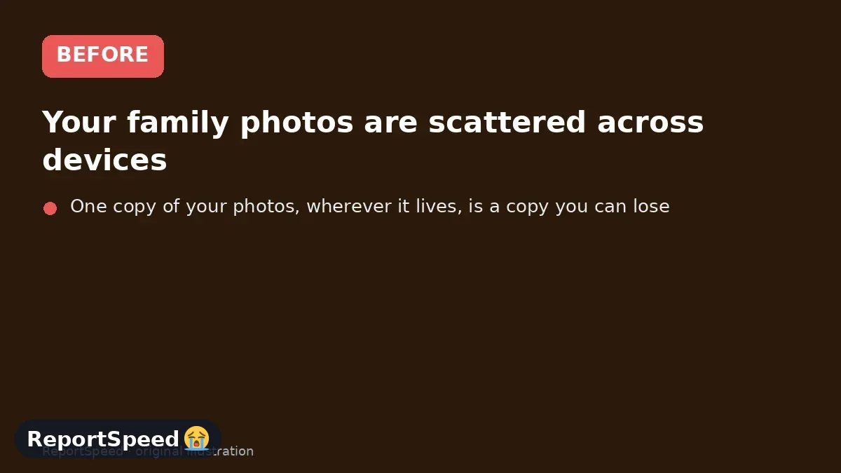 Before: Your family photos are scattered across devices, you want one safe place for them, and you're weighing a NAS at home against a cloud subscription