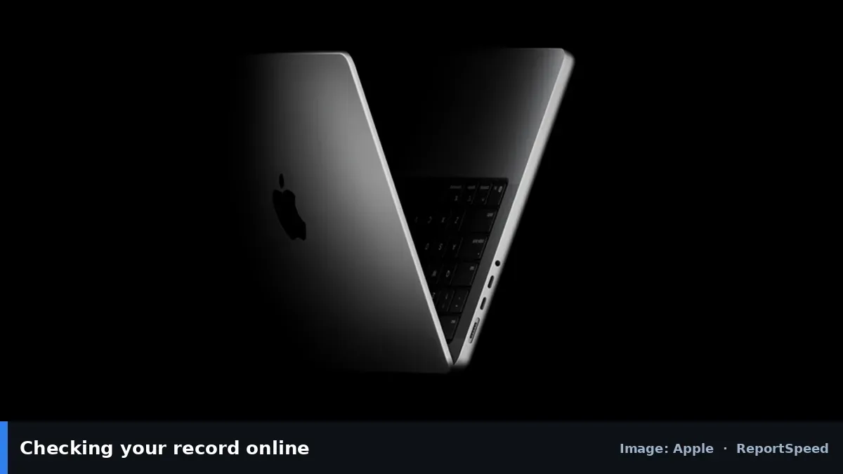 Apple MacBook Pro (Apple official image), annotated: Checking your record online