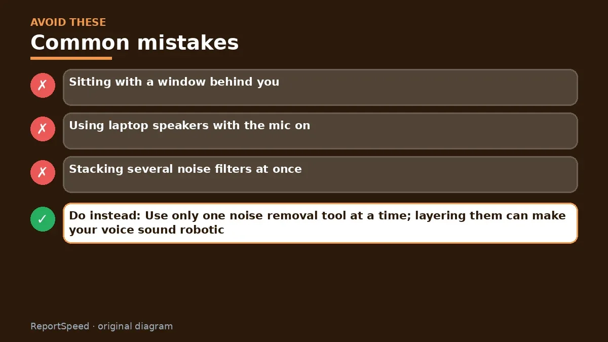 Callout graphic of common mistakes to avoid and what to do instead for How to improve webcam and mic quality for video calls