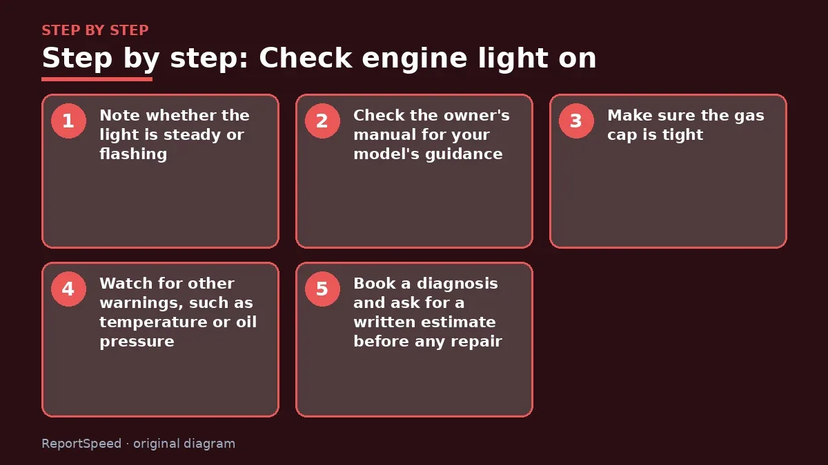 Step illustration: numbered steps for Check engine light on