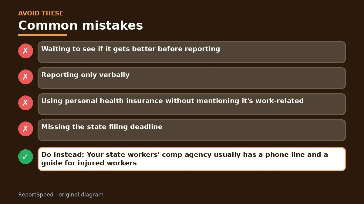 Callout graphic of common mistakes to avoid and what to do instead for Hurt at work