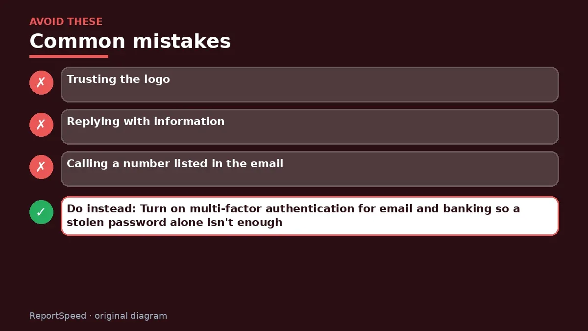 Callout graphic of common mistakes to avoid and what to do instead for How to tell if an email is phishing before you click