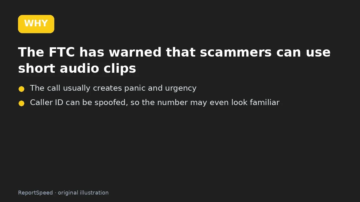 Cause: The FTC has warned that scammers can use short audio clips