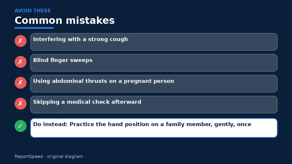 Callout graphic of common mistakes to avoid and what to do instead for How to help someone who is choking