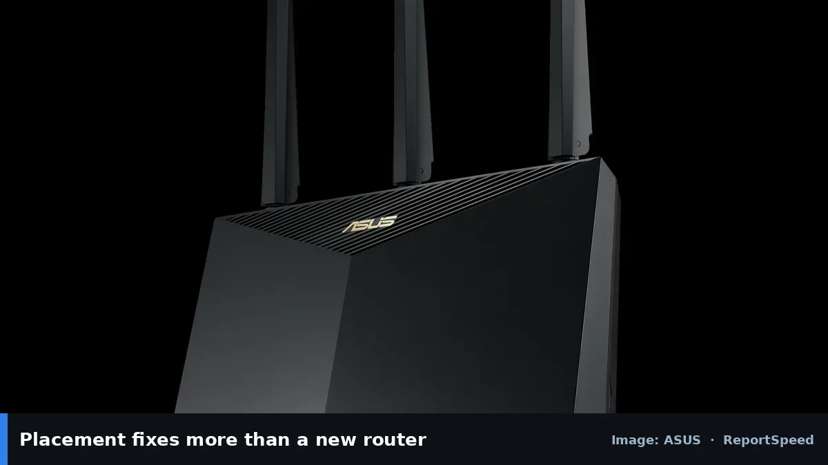 ASUS Wi-Fi router (ASUS official image), annotated: Placement fixes more than a new router
