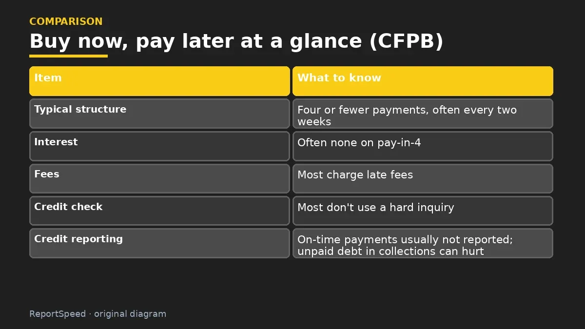 Comparison chart: Buy now, pay later at a glance (CFPB)