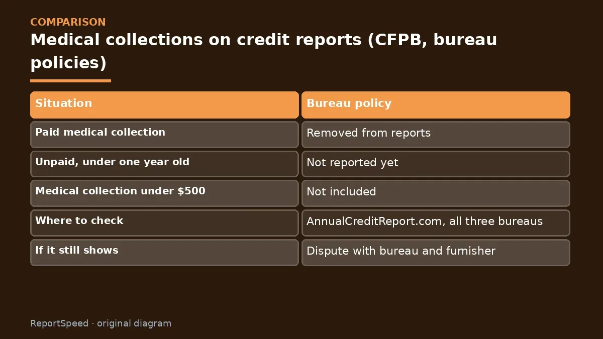 Comparison chart: Medical collections on credit reports (CFPB, bureau policies)
