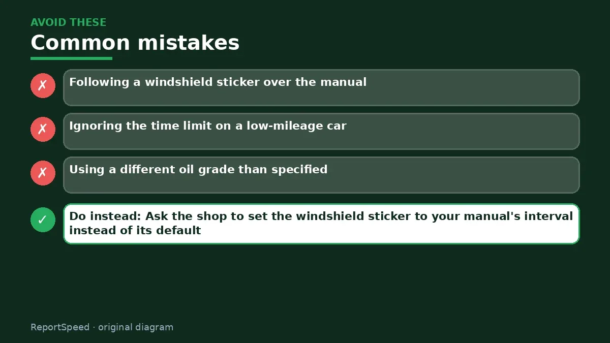 Callout graphic of common mistakes to avoid and what to do instead for How often should I change my oil