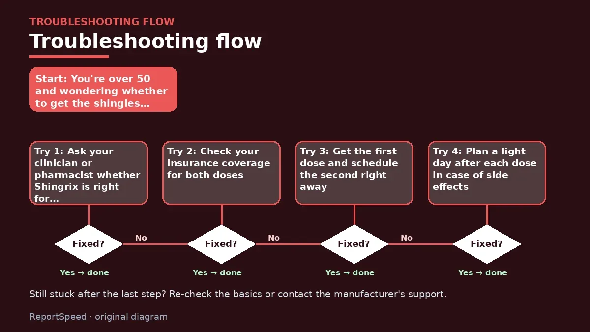 Troubleshooting flowchart: try each step in order and stop when it is fixed — Shingles vaccine