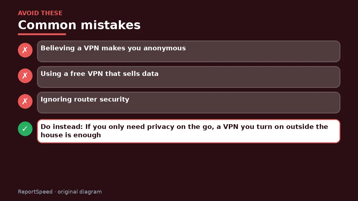 Callout graphic of common mistakes to avoid and what to do instead for Do I need a VPN at home