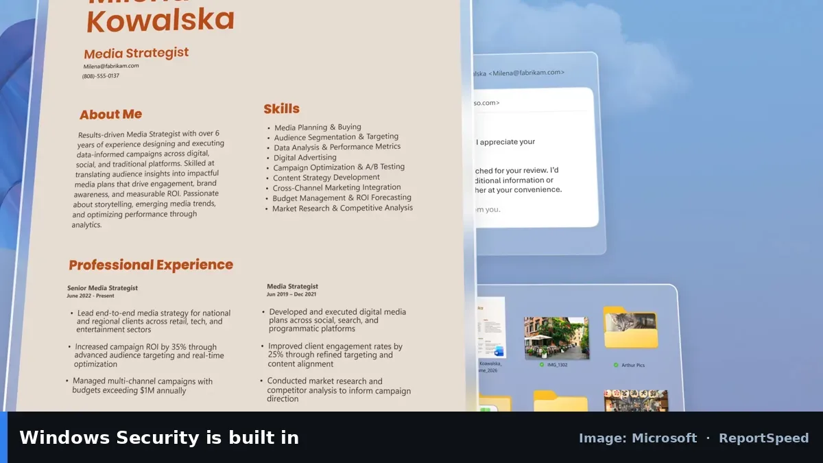 Windows Security feature image (Microsoft official image), annotated: Windows Security is built in