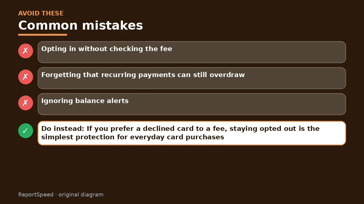Callout graphic of common mistakes to avoid and what to do instead for Should I opt in to overdraft coverage on my debit card