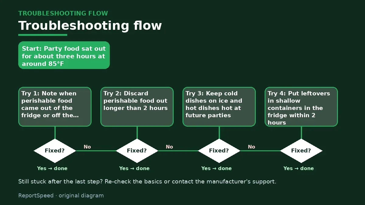 Troubleshooting flowchart: try each step in order and stop when it is fixed — How long can food sit out