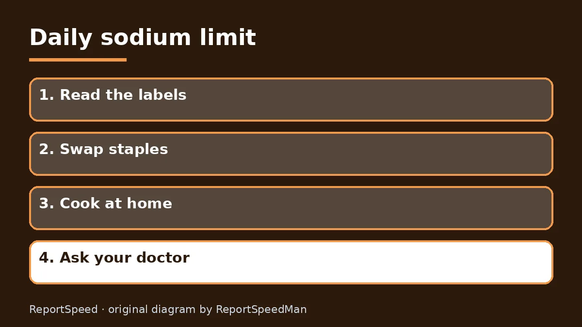 Diagram: Daily sodium limit — Read the labels; Swap staples; Cook at home; Ask your doctor