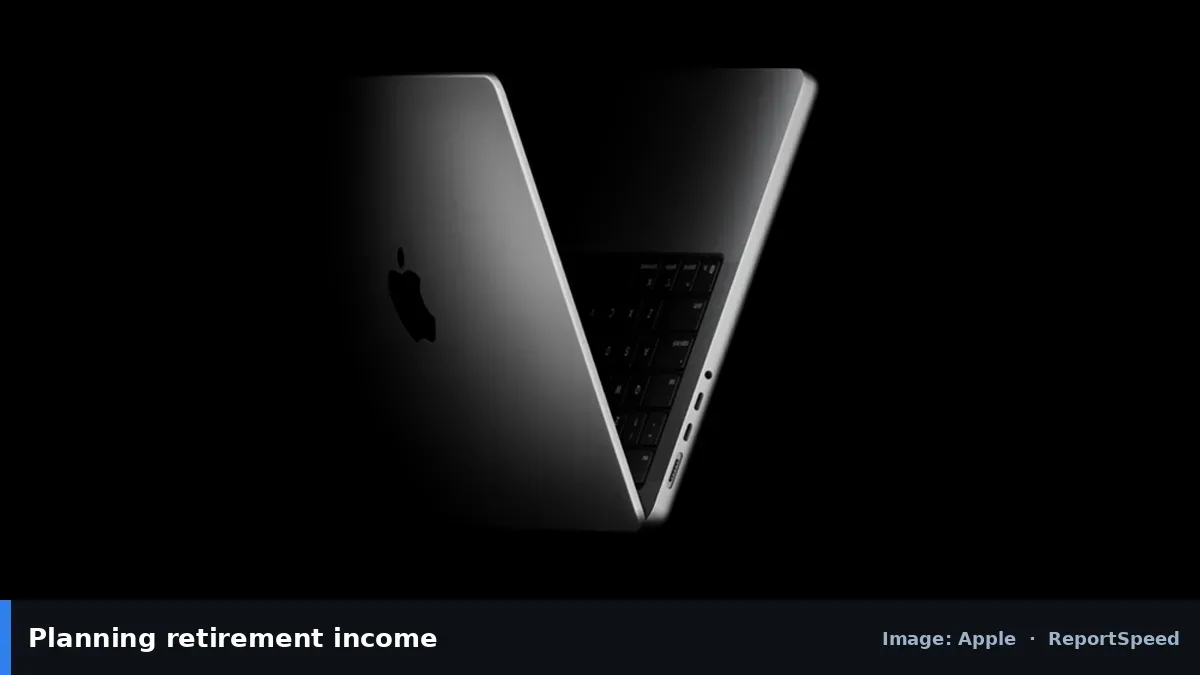 Apple MacBook Pro (Apple official image), annotated: Planning retirement income
