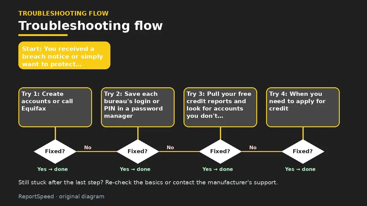 Troubleshooting flowchart: try each step in order and stop when it is fixed — How do I freeze my credit, and should I do it