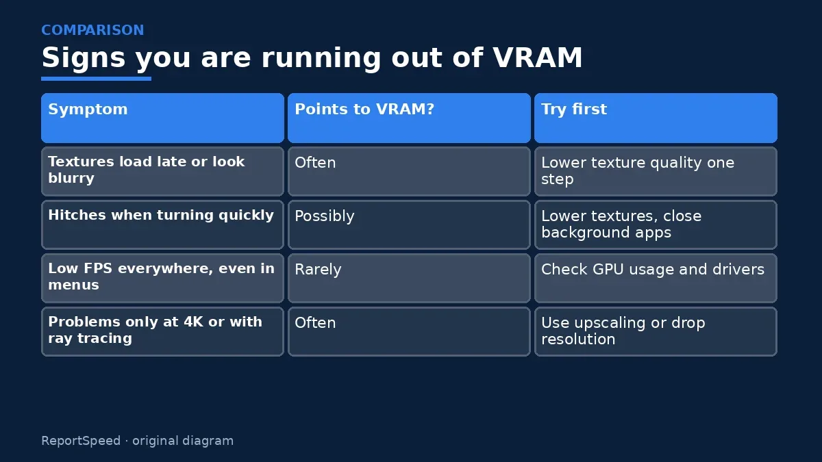 Comparison chart: Signs you are running out of VRAM