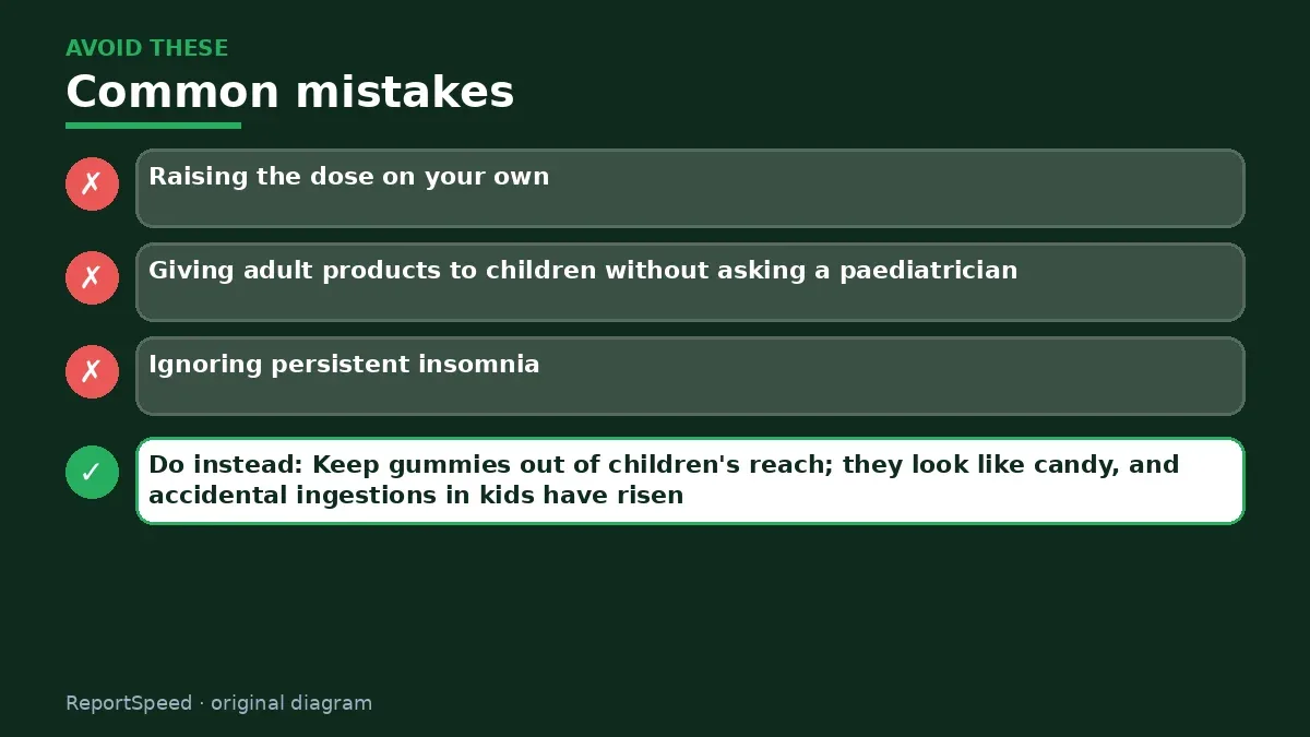 Callout graphic of common mistakes to avoid and what to do instead for Is it safe to take melatonin every night