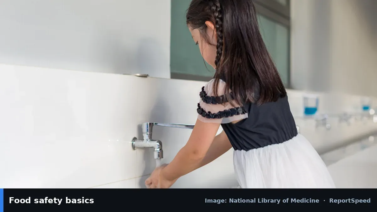 MedlinePlus handwashing photo (National Library of Medicine official image), annotated: Food safety basics