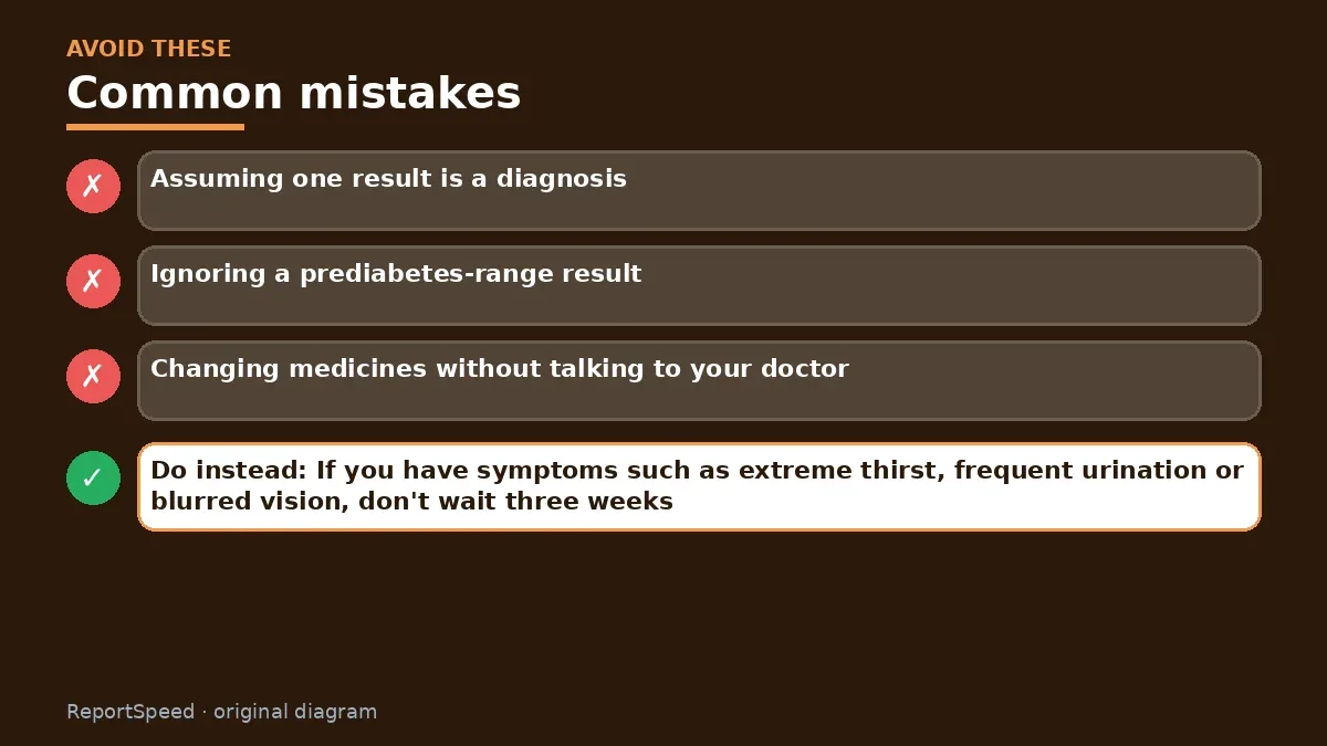 Callout graphic of common mistakes to avoid and what to do instead for What do my A1C and fasting blood sugar numbers mean