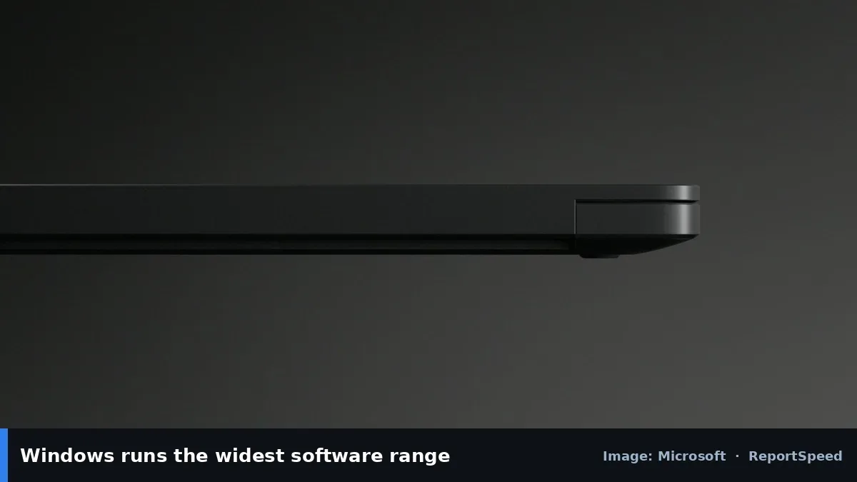Surface Laptop 7th Edition (Microsoft official image), annotated: Windows runs the widest software range
