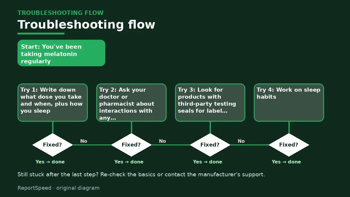Troubleshooting flowchart: try each step in order and stop when it is fixed — Is it safe to take melatonin every night