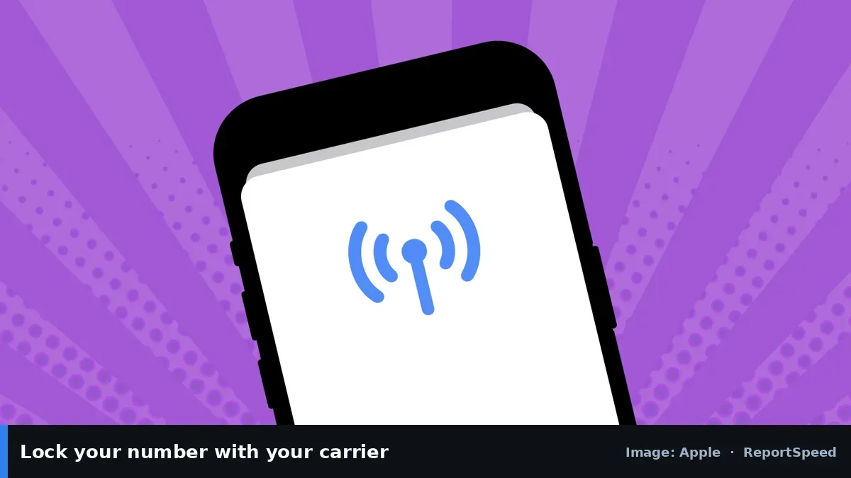 Apple illustration of an iPhone with eSIM signal (Apple official image), annotated: Lock your number with your carrier