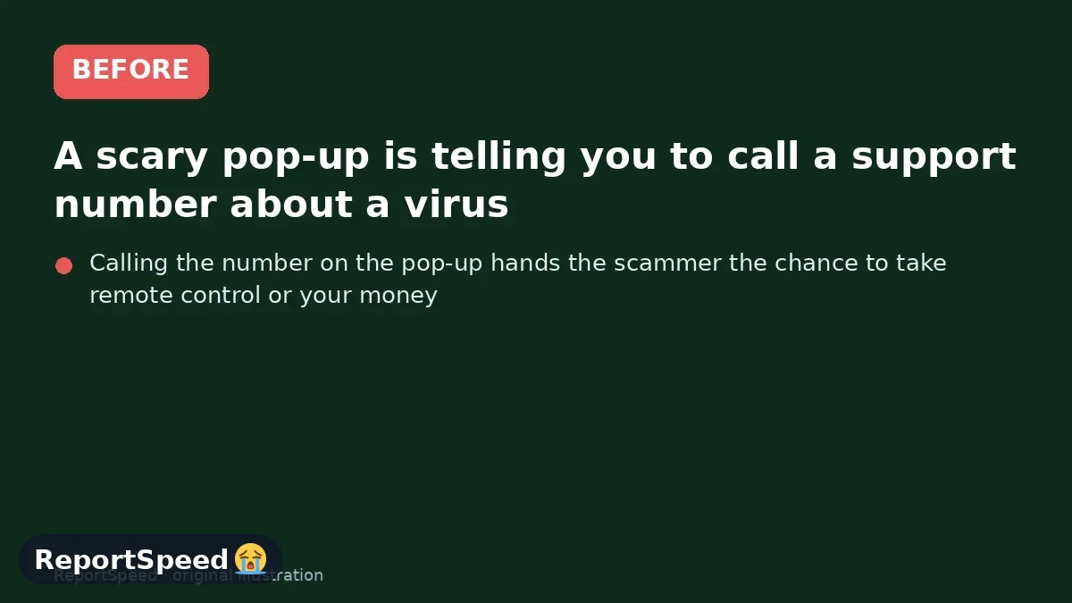 Before: A scary pop-up is telling you to call a support number about a virus