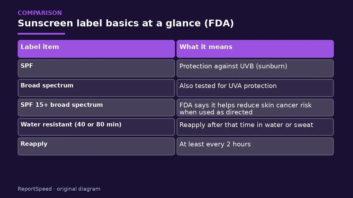 Comparison chart: Sunscreen label basics at a glance (FDA)