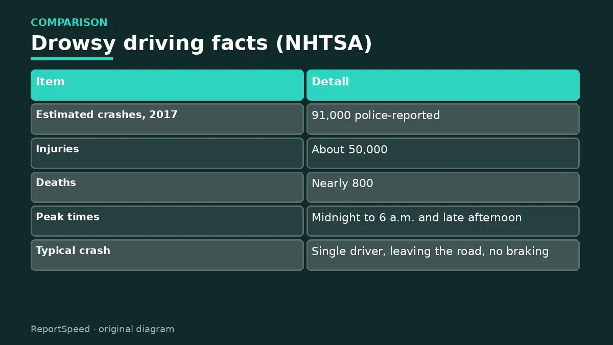 Comparison chart: Drowsy driving facts (NHTSA)