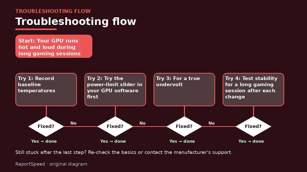Troubleshooting flowchart: try each step in order and stop when it is fixed — Should I undervolt my GPU