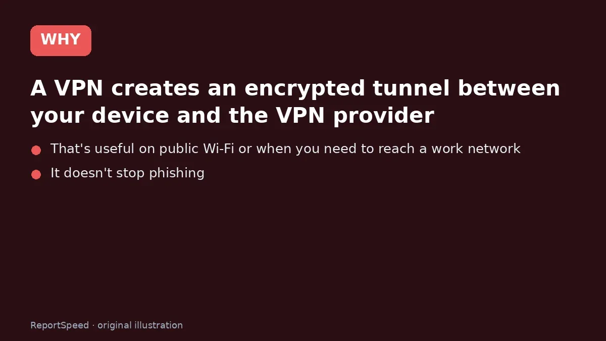 Cause: A VPN creates an encrypted tunnel between your device and the VPN provider