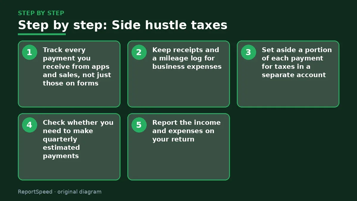 Step illustration: numbered steps for Side hustle taxes