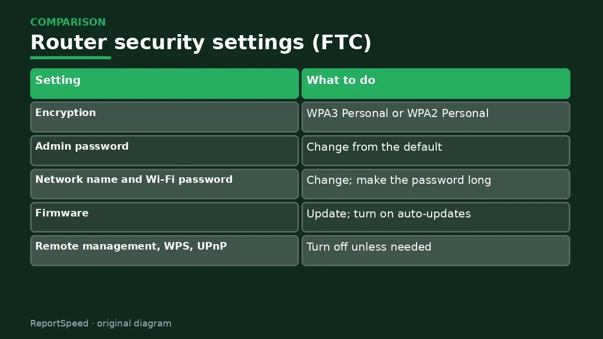 Comparison chart: Router security settings (FTC)