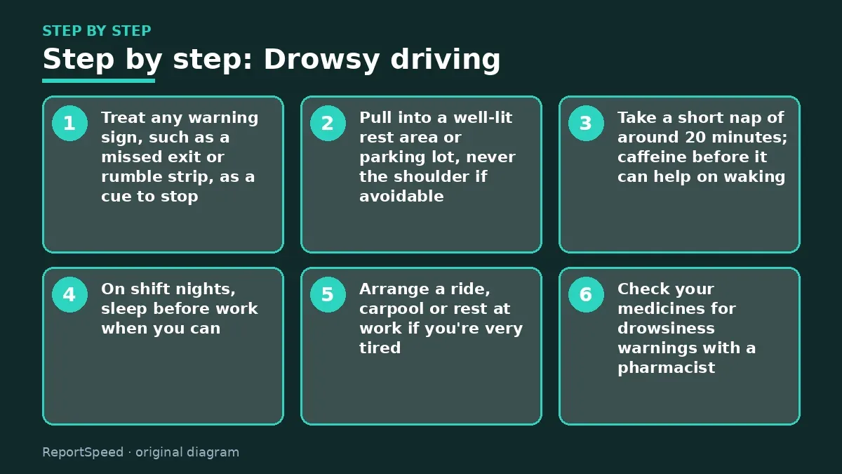 Step illustration: numbered steps for Drowsy driving