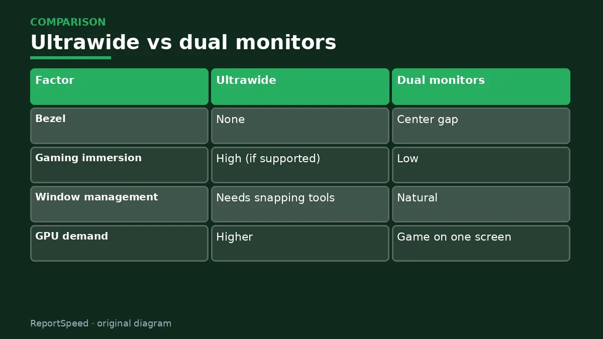 Comparison chart: Ultrawide vs dual monitors