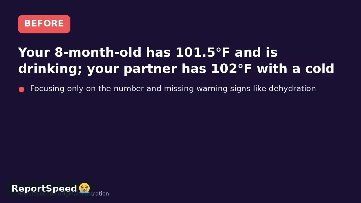 Before: Your 8-month-old has 101.5°F and is drinking; your partner has 102°F with a cold