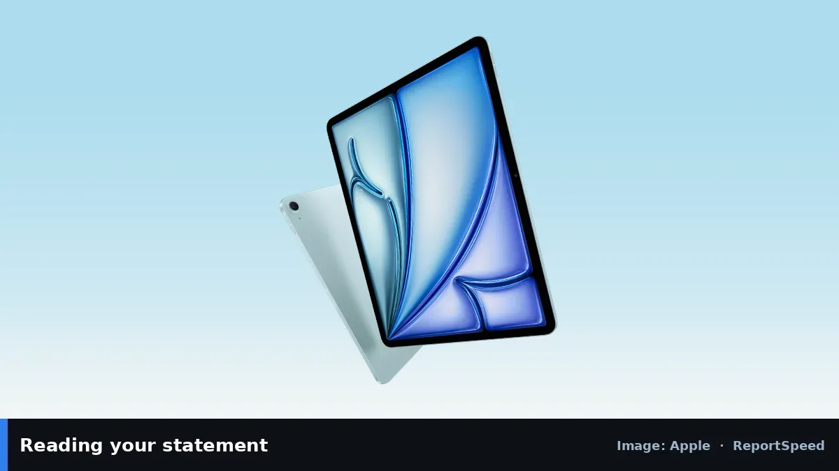Apple iPad Air (Apple official image), annotated: Reading your statement