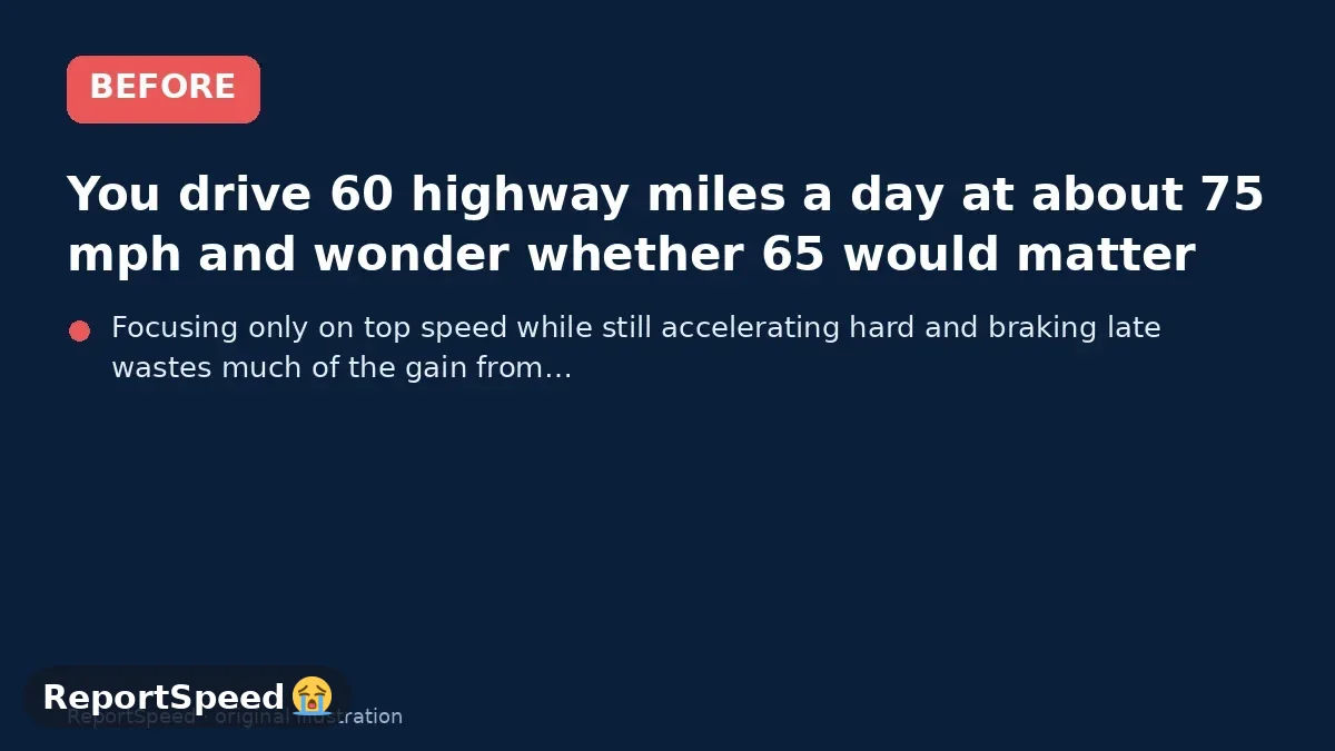 Before: You drive 60 highway miles a day at about 75 mph and wonder whether 65 would matter