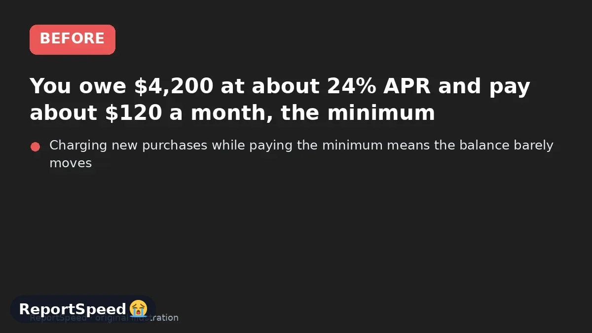 Before: You owe $4,200 at about 24% APR and pay about $120 a month, the minimum