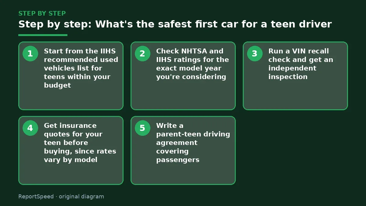 Step illustration: numbered steps for What's the safest first car for a teen driver