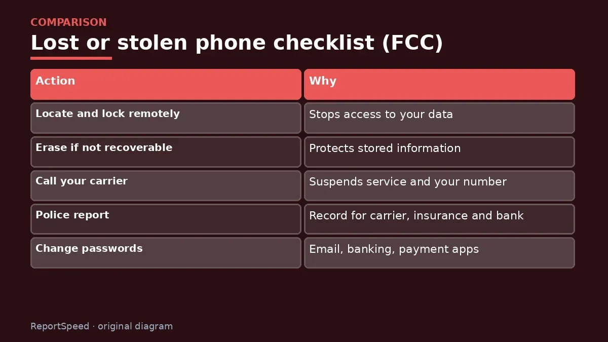 Comparison chart: Lost or stolen phone checklist (FCC)