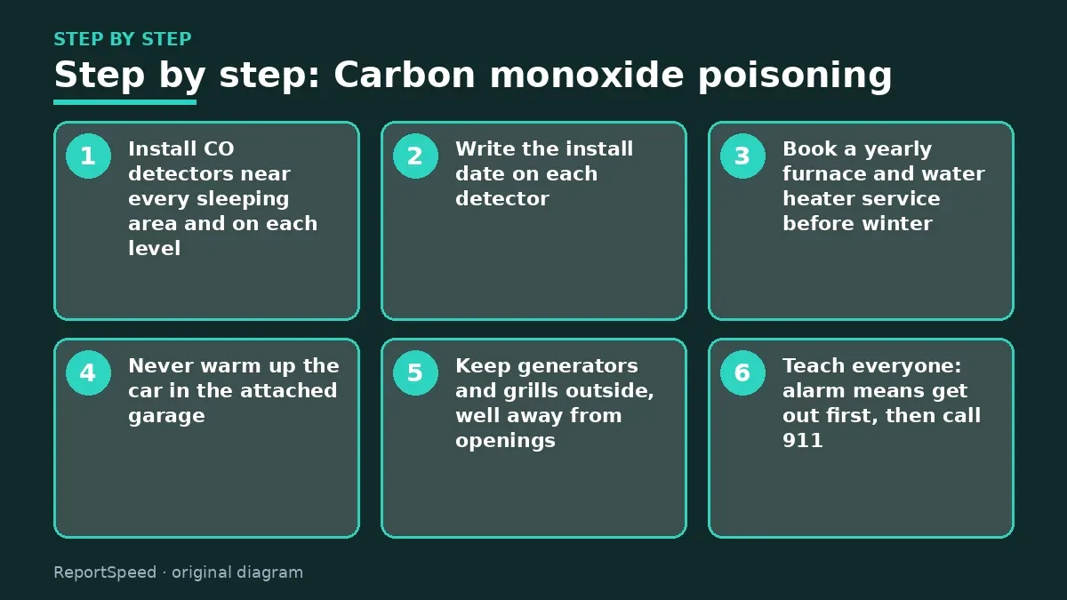 Step illustration: numbered steps for Carbon monoxide poisoning